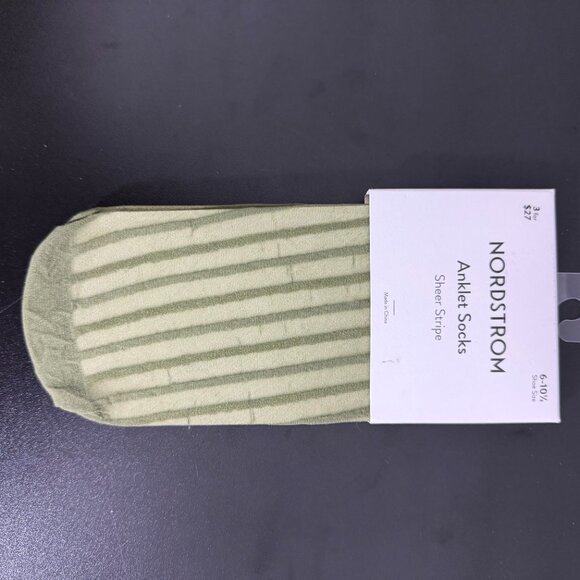 Nordstrom Sheer Ankle & Knee High Socks 3-pack Striped White Green Pink - Picture 5 of 7